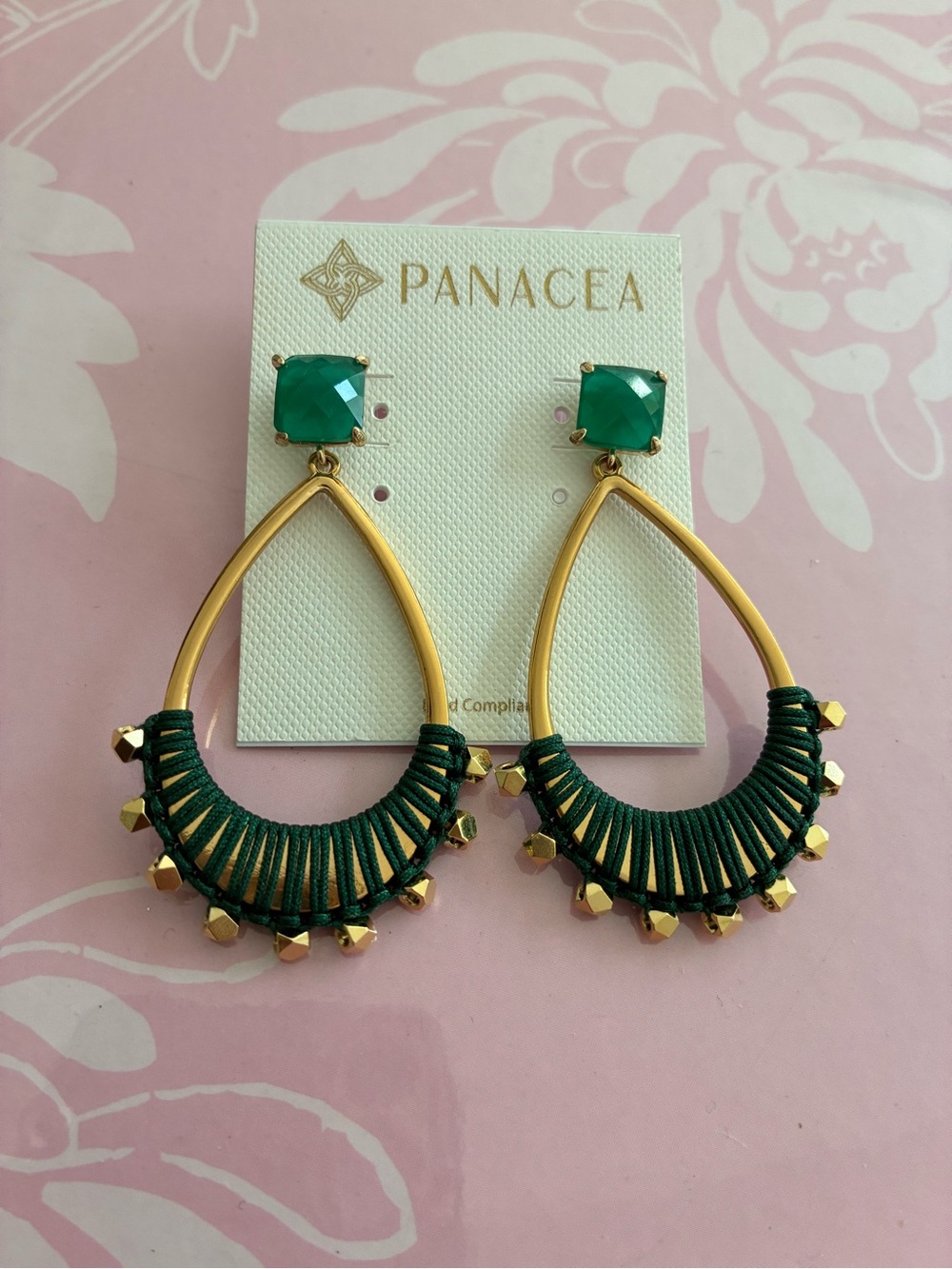 Panacea Cache Green and Gold Thread-Wrapped Teardrop Earrings